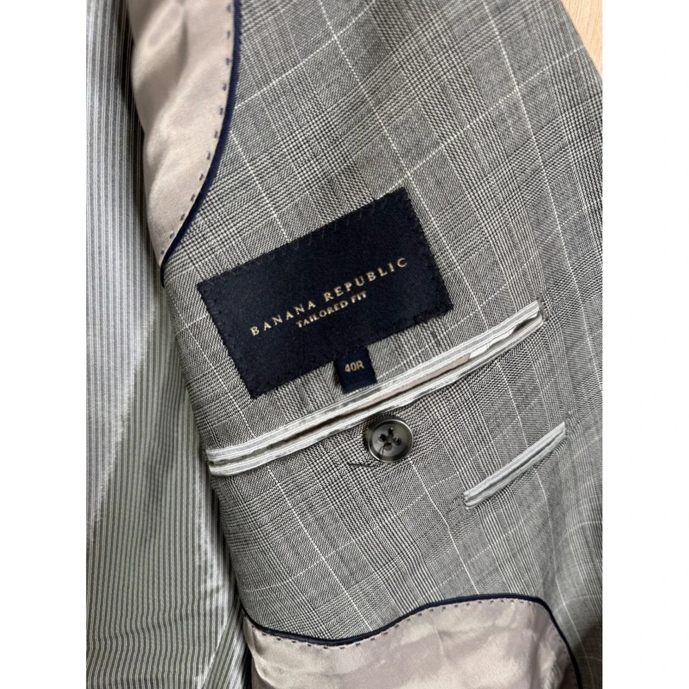 Banana Republic Mens 40R Tailored Fit Grey Glen Plaid Two Button Suit Jacket